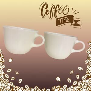 ☕ Vintage Pyrex White Milk Glass Coffee Cups – Set of 2